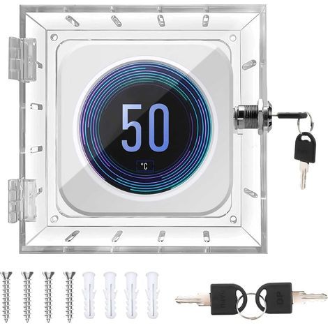 Boîte de verrouillage de thermostat avec 2 clés, Acrylique transparent mur monté thermostat guard, Couverture protectrice à l'épreuve de manoeuvre avec vis et boulons, 15X15CM Le carré