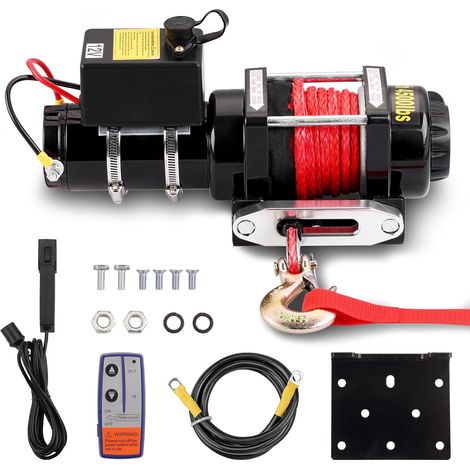 Teeno – Treuil électrique 12V 4500 lb – Câble synthétique 10m – Télécommande sans fil 35m – Moteur à aimant permanent – Embrayage planétaire 136:1