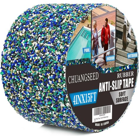 Anti Slip Tape for stair and pool,4Inch x 15Feet,Ruban antidérapant bleue,Ruban adhésif antidérapant pour escaliers,piscine,marches,Sol,Bandes antidérapant avec grains de caoutchouc colorés (1/5)