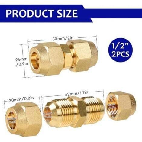 Lot de 2 rallonges de tuyau en cuivre de climatisation - 1/2" - Accessoires de climatisation - Double mamelon pour tuyaux en cuivre - Pas de soudure nécessaire - Connecteur de tuyaux en cuivre (1/5)