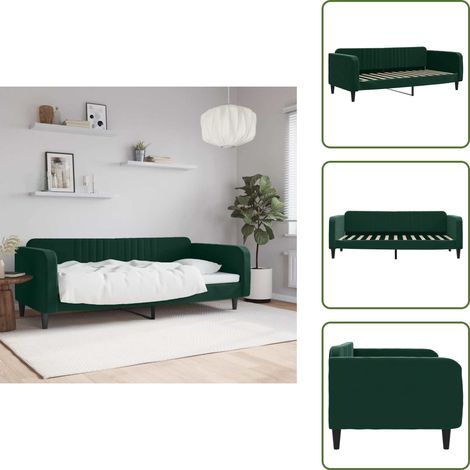 The Living Store Lit de repos sans matelas vert foncé 100x200 cm velours - Canapé nuit (1/5)