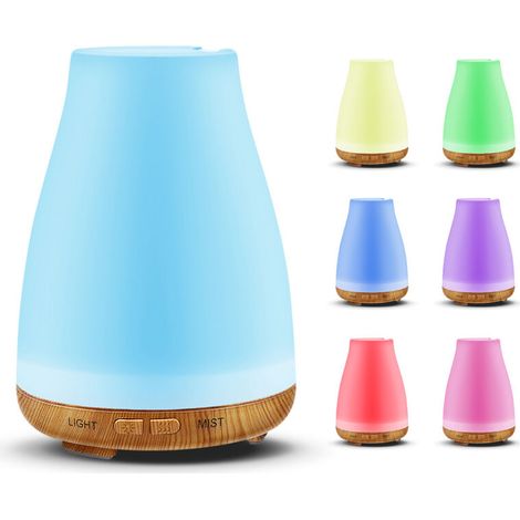 Diffuseur d’huiles essentielles 100 ml – Humidificateur air ultrasonique – Style bois avec LED 7 couleurs – Aromathérapie pour salon, chambre ou bureau (1/5)