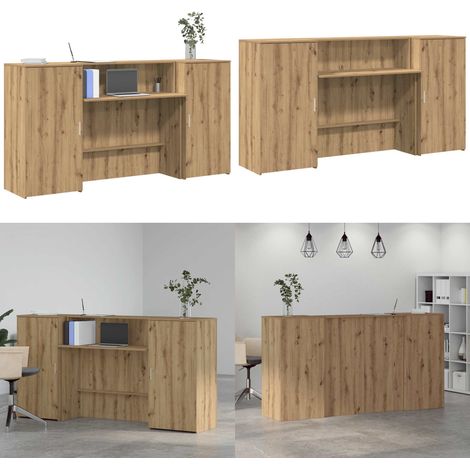 Bureau réception chêne artisanal 200x50x103,5cm bois ingénierie - Comptoir de réception - Bureau en bois (1/5)