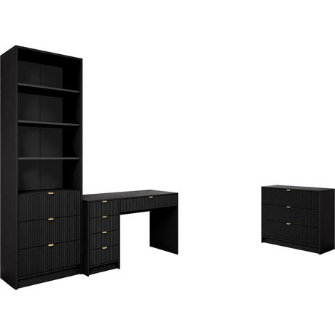 Conjunto para oficina en casa Comfivo Papilio V, Negro, Con cajones, MDF, Aglomerado laminado