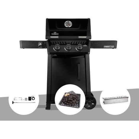 Barbecue gaz Freestyle 365 noir 3 brûleurs + Rôtissoire + Plateau charbon + Boitier de fumage - Napoléon