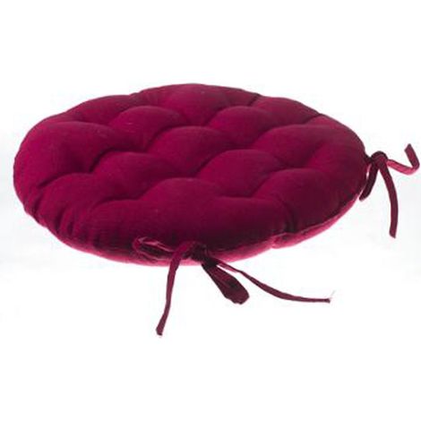 Pegane – Lot de 4 galettes de chaise en coton rouge – Diamètre 38 cm – Finition avec nouettes – 12 boutons décoratifs