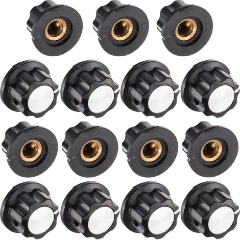 Bouton de potentiomètre moleté noir 15pcs en bakélite 6 mm diamètre intérieur pour appareils électroménagers avec fonction de rotation à 360 degrés (1/5)