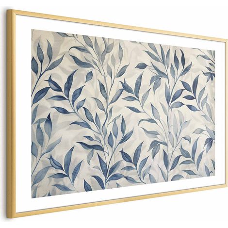 Poster - Un delicato motivo botanico con foglie blu (1/4)