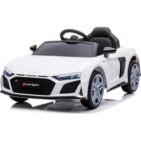 Auto Elettrica Bambini Audi R8 Sport 12V con Licenza Ufficiale Telecomando 2.4GHz Doppio Motore 30W Sedile in Eco Pelle Luci LED MP3 USB Bluetooth Porte Apribili 3–5 km/h Bianco