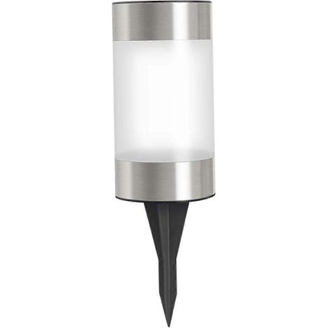 Mini lampe solaire de jardin sur pied à LED, design cylindrique, lumière blanche, finition noire et argentée (1/5)