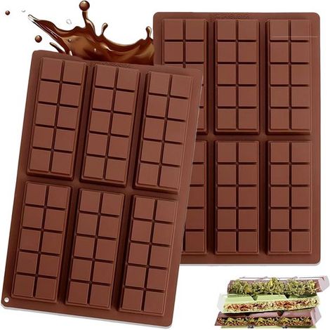 Lot de 2 moules à chocolat - Moules pour tablettes de chocolat noir - Moules rectangulaires - Ustensiles de cuisine et de pâtisserie - Moules en silicone - Moules réutilisables - Convient aux pâtisser (1/5)