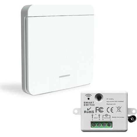 Interrupteur sans fil, télécommande sans fil, émetteur récepteur RF, interrupteur de sécurité AC110 250 V, installation facile pour lampes jusqu'à 1500 W (1/5)