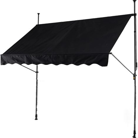 GOPLUS Store Banne Manuel Rétractable, Auvent de Terrasse Réglable en Hauteur, avec Toile de Protection Solaire, Store Banne sans Percage pour Balcon, Patio, Jardin (Noir,3x1,8M)