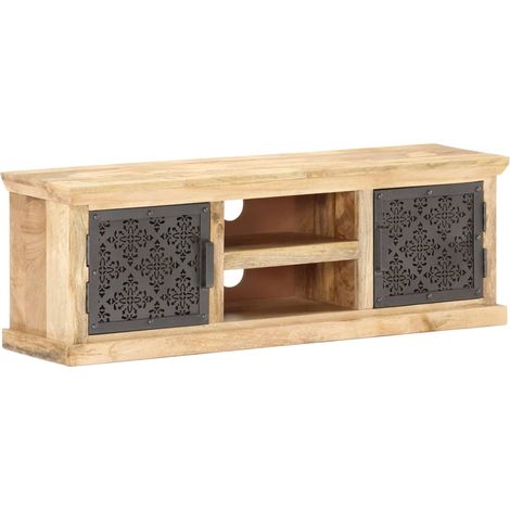 Meuble TV avec portes en acier 120x30x40 cm Bois de manguier