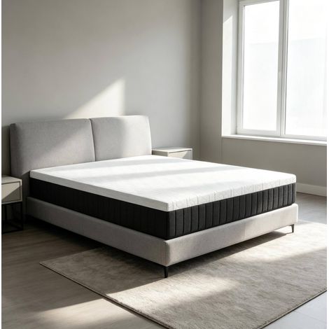 Taschenfederkernmatratze 140 x 190 cm, 7 Zonen, Memory-Schaum, 25 cm, Weiß/Grau OKMYHOME (1/5)