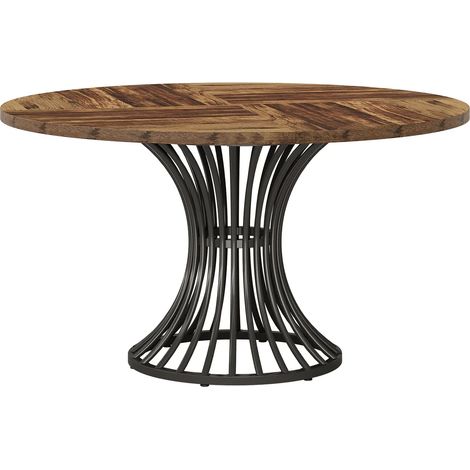 CHICFURN Mesa de comedor redonda 119x119x76 cm MDF negro y marrón rústico para 6 personas (1/5)