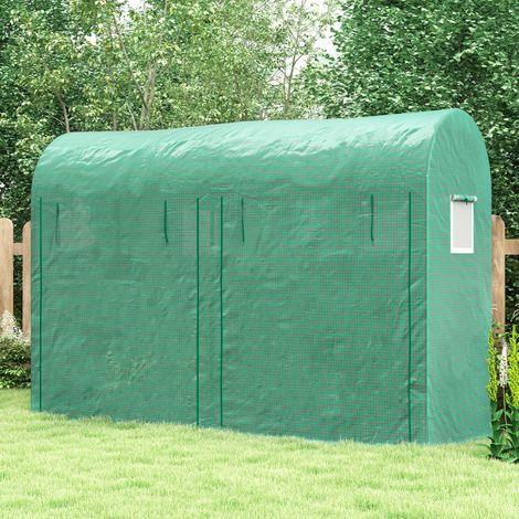 Invernadero 300x100x200 cm verde en plástico con estructura de acero, doble puerta enrollable y 4 ventanas (1/5)