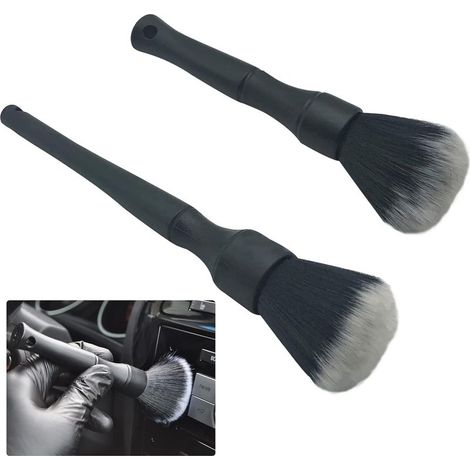 Brosse de nettoyage automobile en fibres artificielles, lot de 2, poils synthétiques ultra doux,noire,pour l'intérieur de la voiture (1/5)