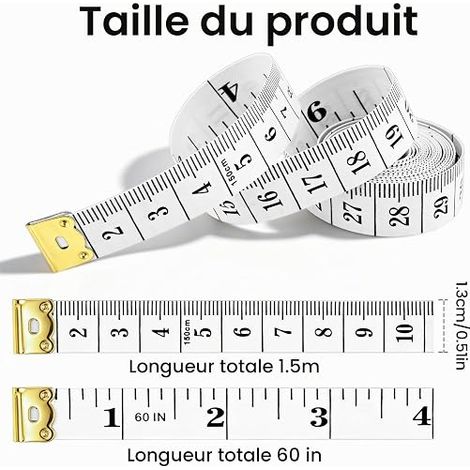 Mètres à Ruban pour Couturier Double Face, Règle Souple, 1.5M (1/4)