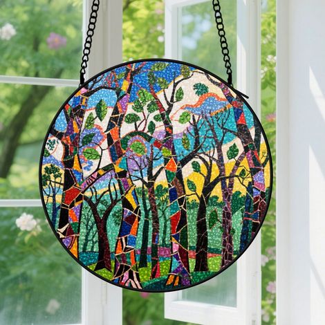 Suspension en vitrail - Attrape-soleil artistique coloré, décoration fenêtre unique, cadeau Fête des Mères, Anniversaire pour femme, homme 9cm (1/5)
