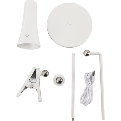 Ortviai Lampe LED à pince rechargeable avec 3 modes de lumière, réglage tactile continu, aluminium blanc (1/5)