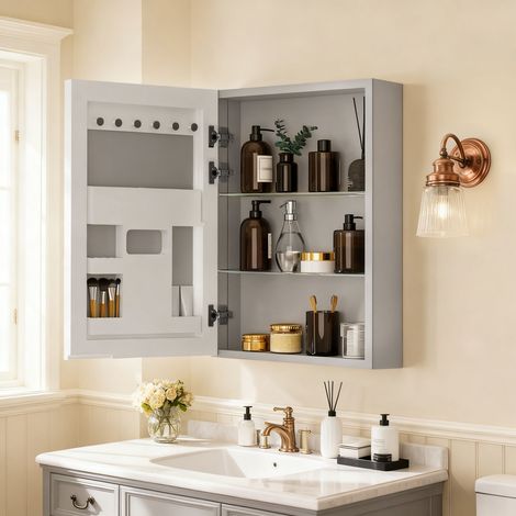 Surface or Recessed Aluminum Bathroom Medicine Cabinet Slow-Close Mirrored Door