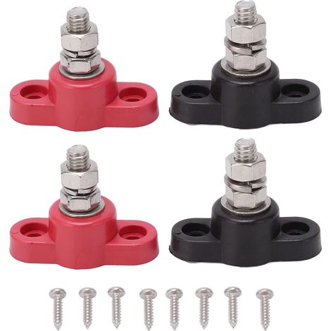 4 Pièces M8 Bornier Electrique 12V 24V Borniers de Distribution D'énergie de Batterie Rouge Noir Poteau de Jonction Isolé au Sol pour Voiture (1/5)