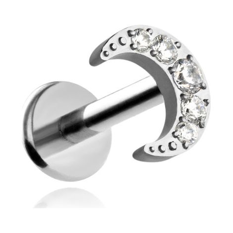 Labret de titanio con forma de luna y circonitas blancas - plata 1.2/8