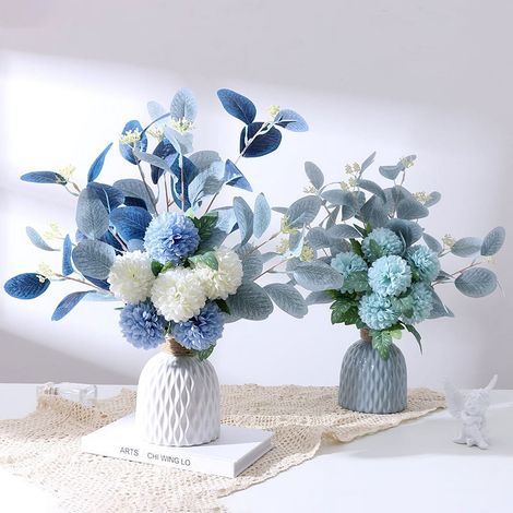 Bouquet De Fleurs Artificielles - Hydrangea Fausse - Décoration Intérieure Pour Maison Bureau Mariage - 47 x 26 x 13 cm - 1 Pièce (1/5)