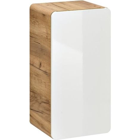 Caisson meuble bas de salle de bain - Chêne artisanal doré et blanc brillant - L35-H65-P32 - ARRIBA (1/3)