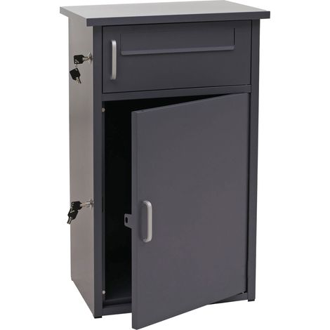 Paketkasten HHG-266, Paketbox Paketfach Paketstation Briefkasten 2 Fächer, Stahl 78x49x38cm dunkelgrau (1/5)