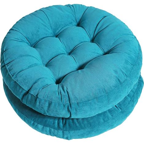 Coussin de sol rond bleu 56x56cm, set de 2 coussins pour chaise suspendue, extérieur/intérieur, rembourrage pour terrasse, jardin, fenêtre, oreiller décoratif. (1/5)