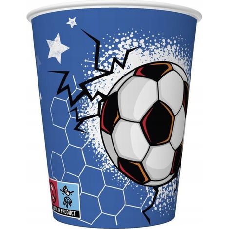 Bicchieri di carta a tema calcio, ideali per compleanno, 250 ml, 8 pezzi.