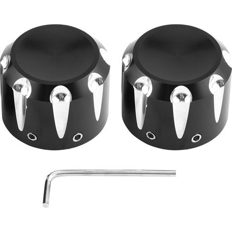 2 cache-écrous de boulons d'axe avant de moto en aluminium CNC en forme de crâne (noir) (1/4)