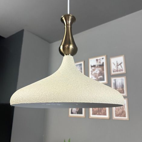 Suspension Industrielle en Métal Blanc Texture Peint à la Main – Lustre Vintage E27 Ø41 cm pour Salon, Chambre ou Salle à Manger (1/5)
