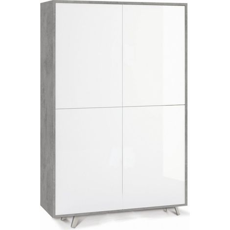 Mueble 4 Puertas 108L x 41P x h161 – Acabado Cemento y Blanco Brillante – Sarmog