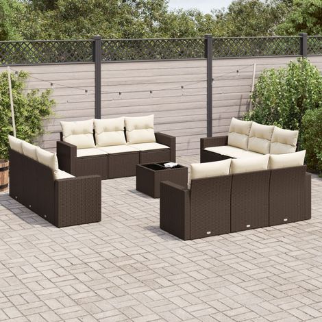 Set de sofás de jardín con cojines 13 piezas ratán PE marrón vidaXL (1/3)