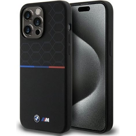 Coque rigide BMW BMHMP15X22SMPK pour iPhone 15 Pro Max 6,7" noire/noire, motif M, en silicone, compatible MagSafe