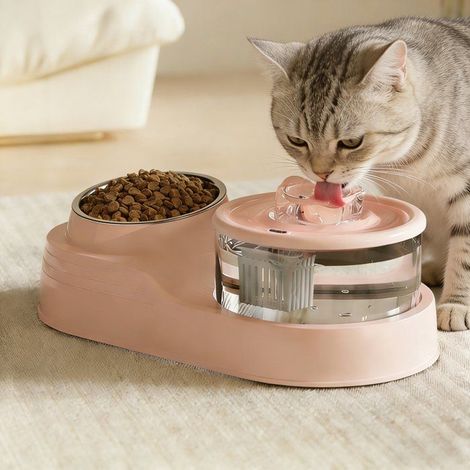 Fontaine à Eau pour Chat Chien, Grande Capacité, Système de Filtration, Nettoyage faciles avec Gamelle en Acier Inoxydable - Rose (1/4)