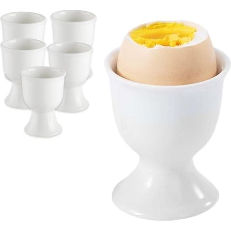 Eierbecher-Set aus Porzellan – 6-teilig – stapelbar – 7 x 5,2 cm – weißes Porzellan – für jedes Frühstücksbuffet – für hart- und weichgekochte Eier (1/5)