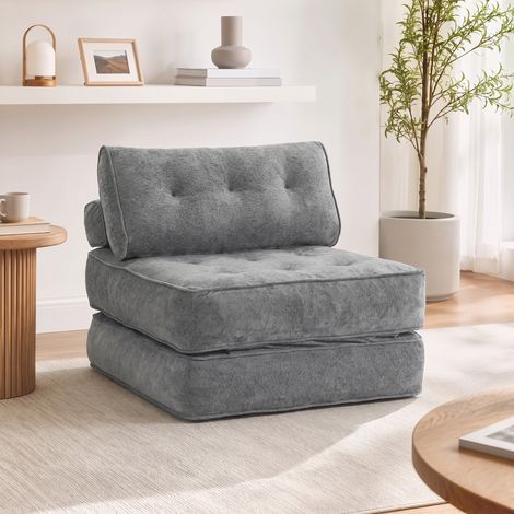 Fauteuil Convertible 1 Place 95 x 220 cm avec 2 Oreillers, Siège Épais, Fauteuil-Lit Chauffeuse 3 en 1, Gris Clair (1/5)