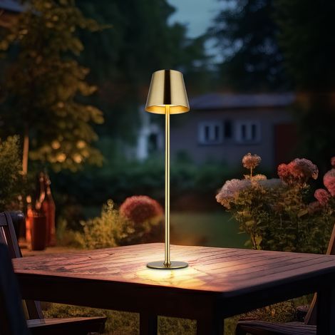 Lampada da tavolo LED per esterni regolabile in altezza lampada da tavolo touch dimmer luce di lettura batteria balcone, metallo ottone, IP44, 3W 130Lm bianco caldo, DxH 11,2x47 cm (1/5)