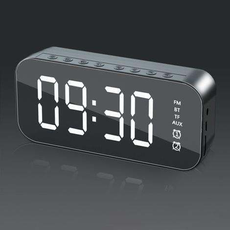Digitaler Wecker mit Bluetooth-Lautsprecher, Radio, Spiegeloberfläche, USB-Anschluss, multifunktionaler elektronischer Uhr (1/5)