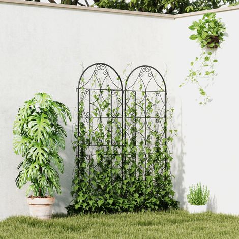 Set di 2 tralicci in metallo, a innesto, antiruggine, supporto per piante rampicanti, 50x150 cm, neri
