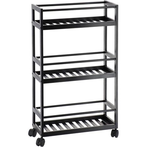 Credenza in bambù su rotelle, 3 ripiani - nero - Tendance