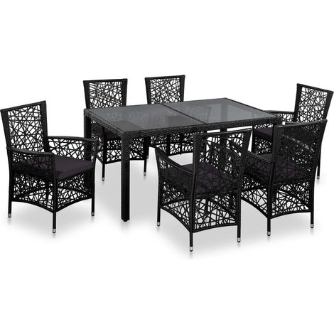Ensemble à manger d'extérieur 7 pcs-Salon de jardin Résine tressée Noir 680795 (1/5)