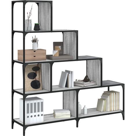Librería con 4 peldaños madera gris Sonoma 139x33,5x149 cm vidaXL (1/5)