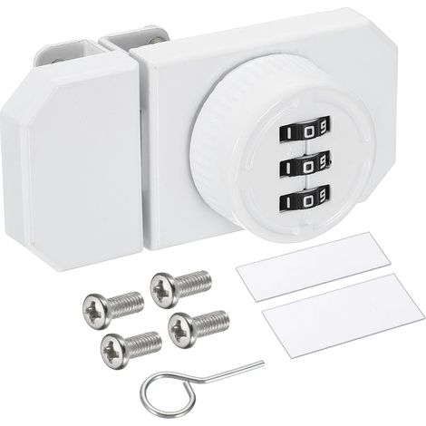 Verrou à combinaison pour porte en verre (convient au verre de 4 à 8 mm, blanc) en alliage de zinc à double voie, serrure à combinaison sans clé à 3 chiffres, convient pour vitrine, salle de (1/5)