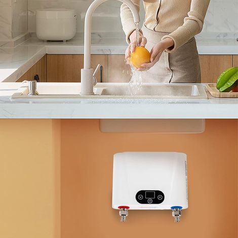 Mini Durchlauferhitzer 230V Küche Dusche, 5.5KW Druckfest Elektrisch Instant Klein Warmwasserbereiter Tankloser, mit LED Temperaturanzeige, G1/2"