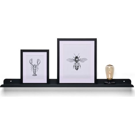 TOJ Living Étagère murale pour vinyles & cadres – Étagère à tableaux / tablette murale flottante – Acier inoxydable – 90 cm – noir mat (1/4)